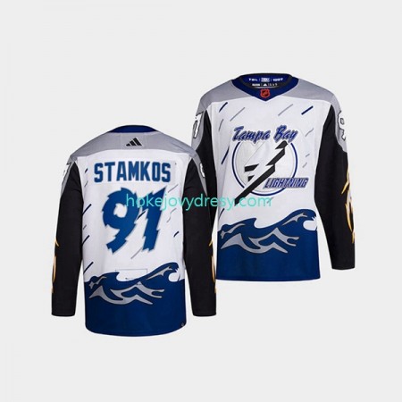 Pánské Hokejový Dres Tampa Bay Lightning Steven Stamkos 91 Adidas 2022 Reverse Retro Bílý Authentic